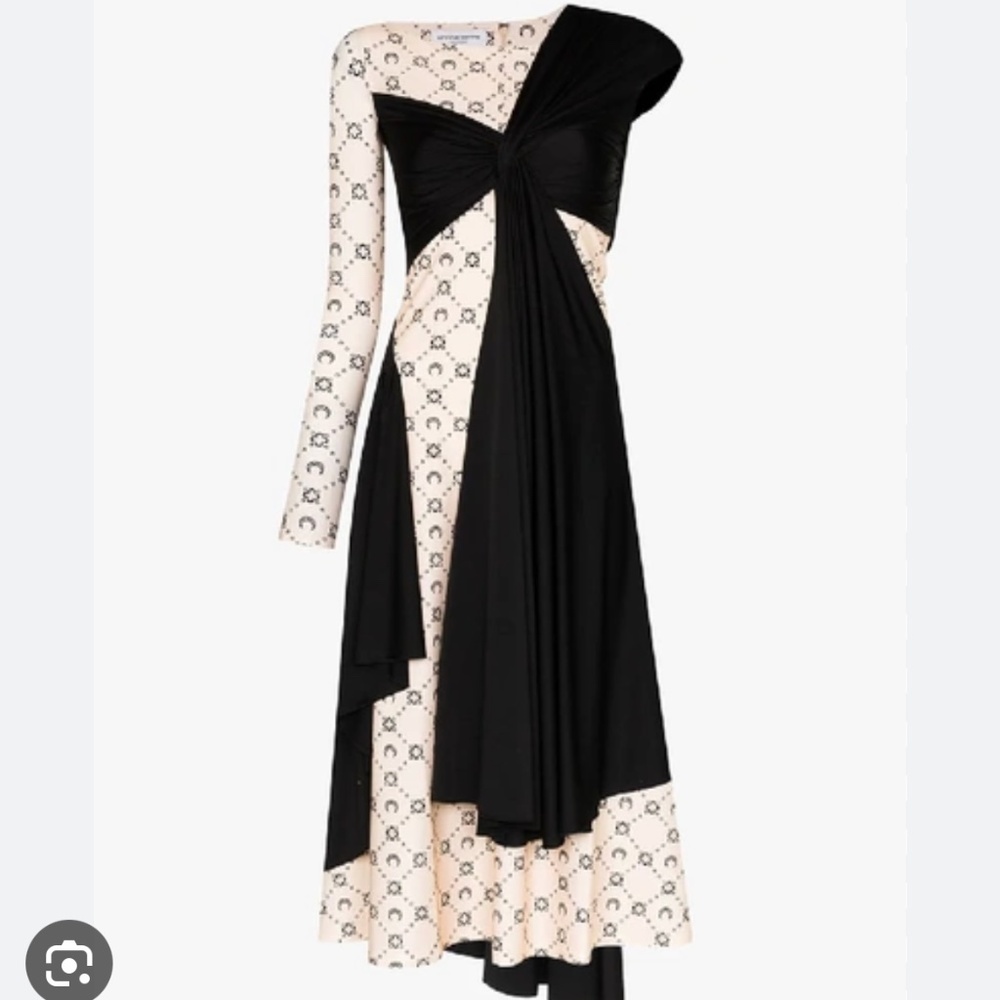 NWT Marine Serre Runway One Shoulder Moon Print Drape Jersey Midi Dress